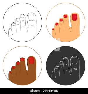 Ensemble d'icônes vectorielles de soins pour la pédicure et le corps. Lot de 4 icônes, blanc, marron foncé et contours. Isolé sur fond blanc Illustration de Vecteur