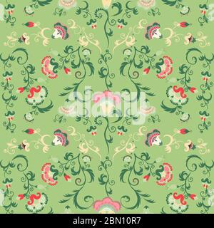 Motif vectoriel complexe sans couture avec fleurs orientales stylisées Illustration de Vecteur