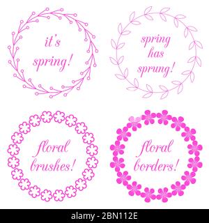 Ensemble de pinceaux vectoriels à motif floral. Collection de jolies bordures à fleurs rétro, pinceaux à monture. Parfait pour les invitations de mariage et les cartes d'anniversaire Illustration de Vecteur