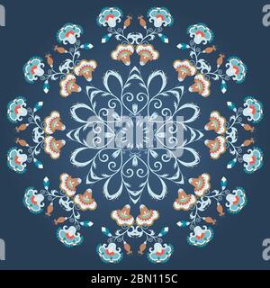 Décoration ronde à fleurs, mandala de style vintage. Indien, motif de fleur circulaire de l'est, motif vectoriel sur fond sombre Illustration de Vecteur