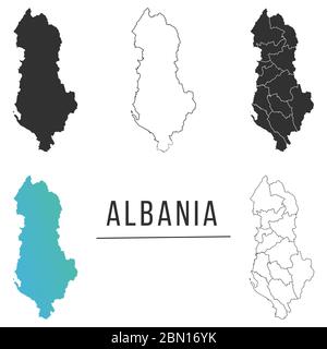 Carte de l'Albanie. Le pays sous forme de frontières avec les régions. Illustration vectorielle de stock isolée sur fond blanc. Illustration de Vecteur