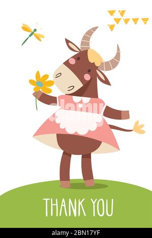 Affiche amusante à dessin animé à la main avec vache Illustration de Vecteur