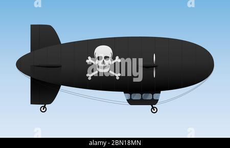 Vaisseau aérien noir. Transport aérien pirate. Illustration de Vecteur