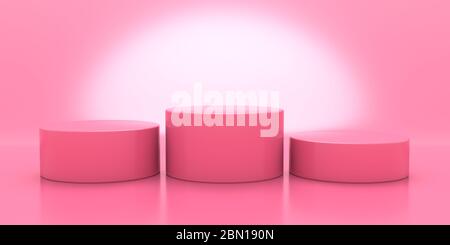 Podium vide, forme ronde, couleur rose monochrome. Présentoirs pour présentation, modèle de salle d'exposition. illustration 3d Banque D'Images