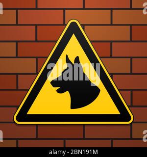 Attention - danger attention aux chiens la zone est protégée par des chiens. Avertissement de sécurité. Le panneau sur le mur de briques. Illustration vectorielle. Illustration de Vecteur