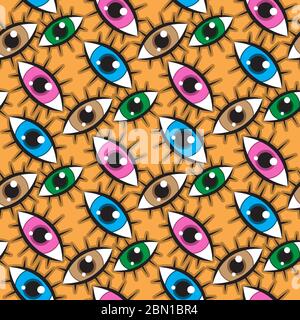 motif yeux sans couture sur fond orange. Image vectorielle. Illustration de Vecteur