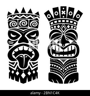 Tiki statue pole totem vector design - décor traditionnel de Polynésie et d'Hawaï, fond d'art populaire tribal Illustration de Vecteur