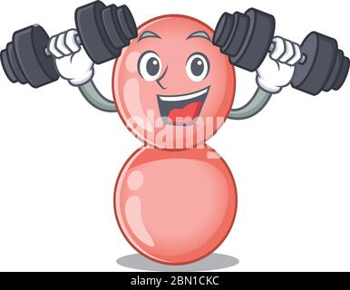 Mascotte conception de sourire exercice de forme physique neisseria gonorrhoeae soulever des cloches Illustration de Vecteur