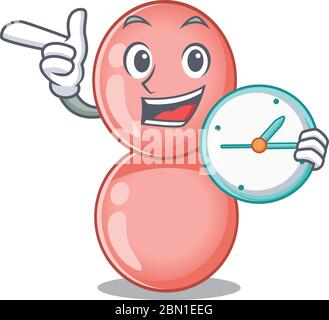 Concept de mascotte Neisseria gonorrhoeae souriant avec horloge Illustration de Vecteur