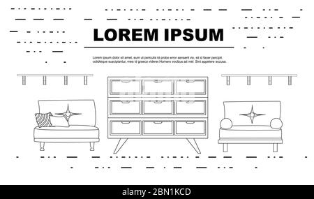 Prospectus publicitaire ou bannière avec contour mobilier en bois illustration vectorielle plate sur fond blanc Illustration de Vecteur