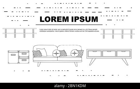 Prospectus publicitaire ou bannière avec contour mobilier en bois illustration vectorielle plate sur fond blanc Illustration de Vecteur