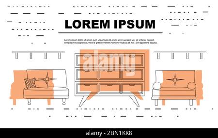 Prospectus publicitaire ou bannière avec contour mobilier en bois illustration vectorielle plate sur fond blanc Illustration de Vecteur