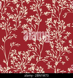 Motif sans couture de beige corail algues silhouettes illustration vectorielle plate sur fond rouge Illustration de Vecteur