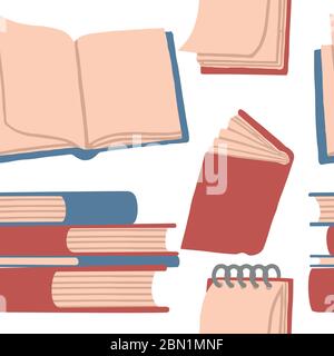 Motif transparent de livres et pile de livres de bloc-notes vide illustration vectorielle plate de livre ouvert sur fond blanc Illustration de Vecteur