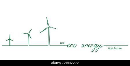 Windmill vector ECO Energy une ligne de dessin arrière-plan. Économisez de l'avenir, utilisez le concept d'énergie écologique. Dessin continu de turbine Illustration de Vecteur