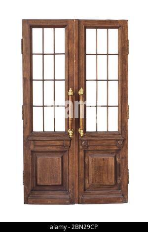 Ancienne porte double vintage isolée sur fond blanc Banque D'Images