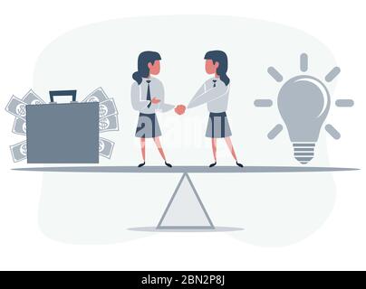 Les partenaires commerciaux qui se secouent la main comme symbole de l'unité. Les hommes d'affaires se tiennent sur la mer. Concept d'entreprise. Illustration de Vecteur