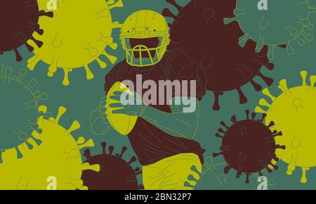L'illustration d'un joueur de football américain entouré d'un virus. Banque D'Images