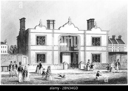 Une gravure de la maison modèle de logement de Prince Alberts érigée à Hyde Park 1851 numérisée à haute résolution d'un livre imprimé en 1851. Banque D'Images