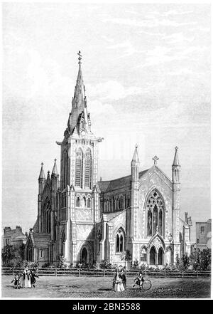 Une gravure de Christ Church Highbury London numérisée à haute résolution à partir d'un livre imprimé en 1851. Je pensais libre de droits d'auteur. Banque D'Images