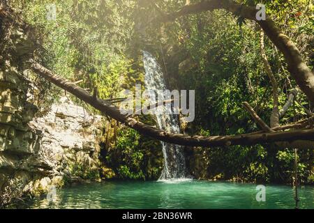 Chutes d'eau des thermes d'Adonis à Paphos, Chypre. Banque D'Images