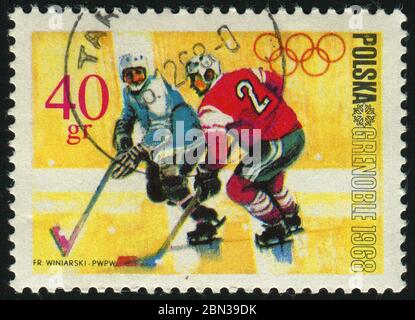 POLOGNE - VERS 1968 : Jeux olympiques d'hiver 1968. Hockey sur glace, vers 1968. Banque D'Images