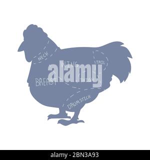 Mignon ferme française poule boucher graphique vecteur clipart. Cuisine de ferme campagnard à la main, chic et tirade. Illustration d'un animal de ferme de poulet Illustration de Vecteur