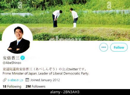 Page Twitter (mai 2020) Shinzo Abe - Premier ministre du Japon Banque D'Images