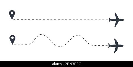 Tracé en pointillés, suivi d'avion, tracé ou illustration de vecteur routier pour la conception d'infographies. Plan de la piste au point avec ligne pointillée ou air Illustration de Vecteur