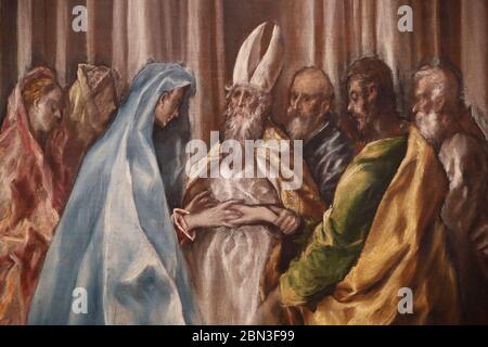 Le mariage de la Vierge Marie et de Saint Joseph. Le mariage de la Vierge Marie. Huile sur caneva. Détails. Peinture par Domenikos Theotokopoulos appel Banque D'Images