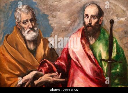 Les Apôtres Saint-Pierre et Saint-Paul. Huile sur caneva. Détails. Peinture de Domenikos Theotokopoulos appelée El Greco (1540-1614). France. Banque D'Images