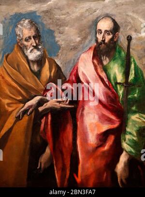 Les Apôtres Saint-Pierre et Saint-Paul. Huile sur caneva. Détails. Peinture de Domenikos Theotokopoulos appelée El Greco (1540-1614). France. Banque D'Images