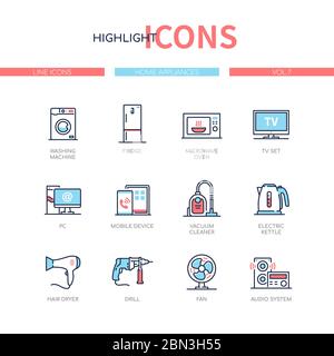 Appareils électroménagers - jeu d'icônes style design de ligne Illustration de Vecteur