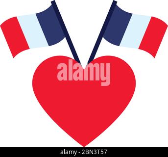 bastille day concept, coeur avec drapeau de france décoratif icône sur fond blanc, style plat, illustration vectorielle Illustration de Vecteur