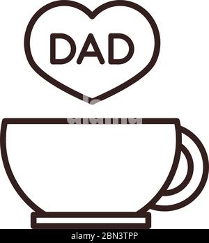joyeux fête des pères, tasse café coeur papa amour célébration vecteur illustration style de ligne icône Illustration de Vecteur