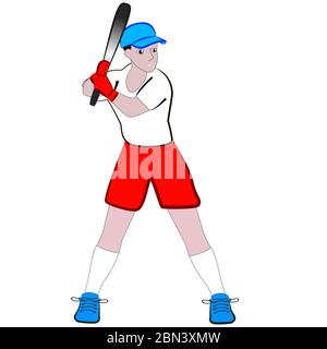 Un jeune joueur de baseball est sur le point de frapper avec une batte. Illustration de Vecteur