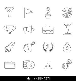 Business icon set ligne mince Illustration de Vecteur