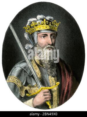 Roi d'Angleterre Edward III Gravure de couleur main Banque D'Images