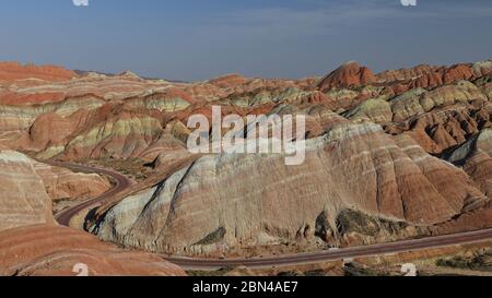 Relief des nuages-colorés depuis la terrasse d'observation de la mer des nuages-colorés. Zhangye Danxia-Qicai Scenic Spot-Gansu-Chine-0862 Banque D'Images