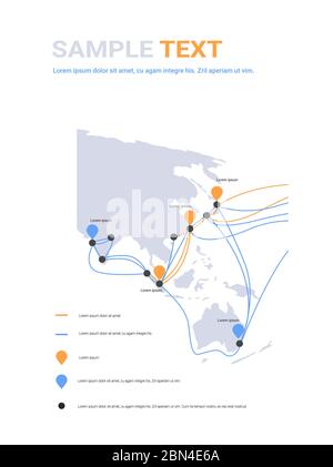 connexions de câble de réseau mondial et système de transfert d'information carte du monde technologie connexion internet télécommunications concept infographie vertical copie espace illustration vectorielle Illustration de Vecteur