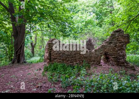 Ces ruines sont toutes celles qui restent d'une tour de guet médiévale en brique ou d'un pavillon de guerre sur Ken Hill à Snettisham, Norfolk. Banque D'Images