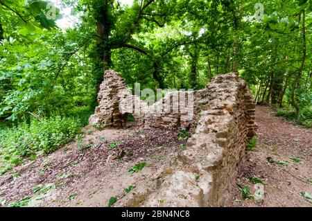 Ces ruines sont toutes celles qui restent d'une tour de guet médiévale en brique ou d'un pavillon de guerre sur Ken Hill à Snettisham, Norfolk. Banque D'Images