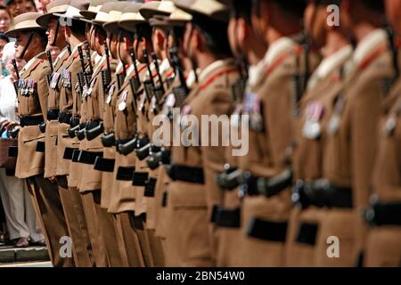 Brecon, Powys, pays de Galles, Gurkha Freedom Parade, 28 juillet 2013. La ligne du soldat Gurkha pendant la parade de la liberté. ©PRWPhotography Banque D'Images