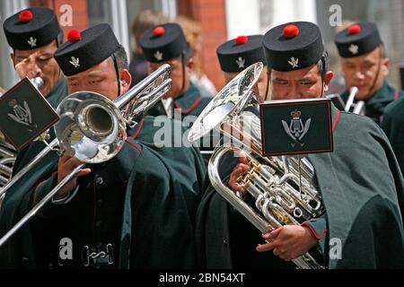 Brecon, Powys, pays de Galles, Gurkha Freedom Parade, 28 juillet 2013. Le groupe de la Brigade de Gurkhas a dirigé la procession pendant la Parade de la liberté. ©PRWPhot Banque D'Images