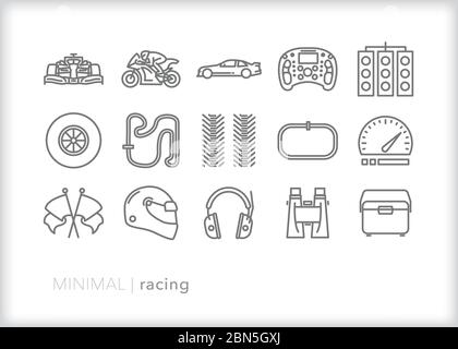 Ensemble d'icônes de la ligne de sport de course automobile et de moto Illustration de Vecteur