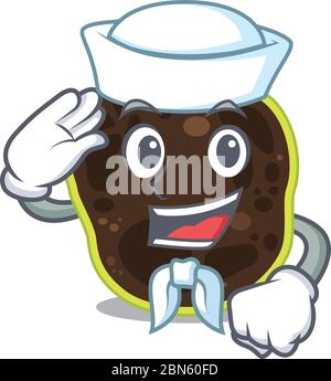 Smiley Sailor personnage de dessin animé de firmicutes portant chapeau blanc et cravate Illustration de Vecteur