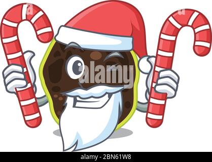 Des firmicutes amicaux vêtus de personnages de Santa Cartoon avec des bonbons de Noël Illustration de Vecteur