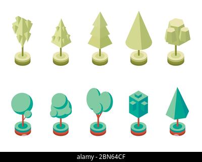 Définir les arbres isométriques. Kit de construction de paysage. Icônes pour les cartes de la ville, les jeux. Illustration vectorielle Illustration de Vecteur