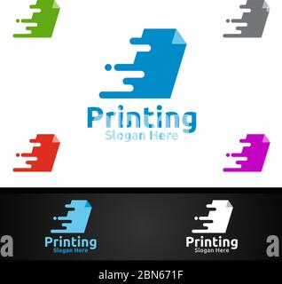 Fast Printing Company Vector logo Design pour les médias, la vente au détail, la publicité, le journal ou le concept de livre Illustration de Vecteur