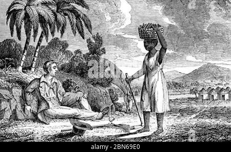 MUNGO PARK (1771-1806) explorateur écossais d'Afrique de l'Ouest. Une gravure de 1833 montrant Park avec une femme 'à Sego, en Bambara' de 'un appel en faveur de cette classe d'Américains appelés Africains' par Lydia Child Banque D'Images